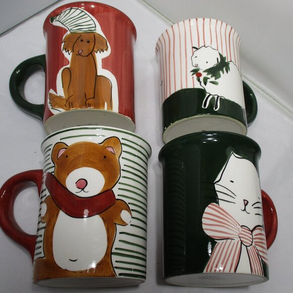 Eddie Bauer Home Large Coffee Mug Cups Set of 4 Dog Cat Bear Sheep Animals - Picture 5 of 7